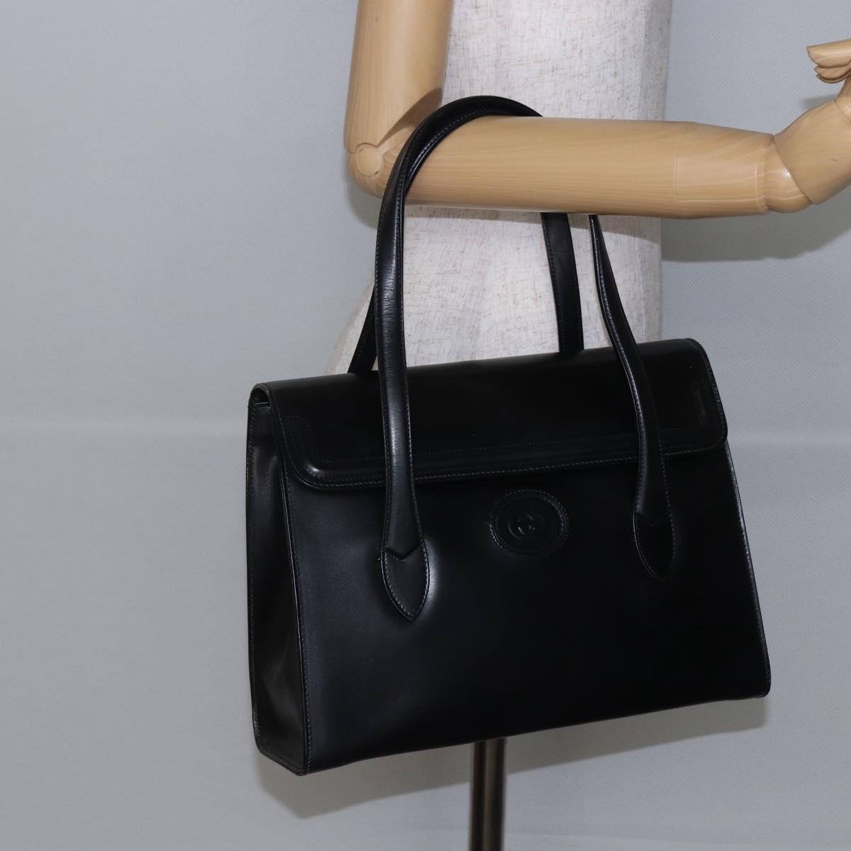 GUCCI Hand Bag Leather Black Gold 000 46 0079 Auth BA6441