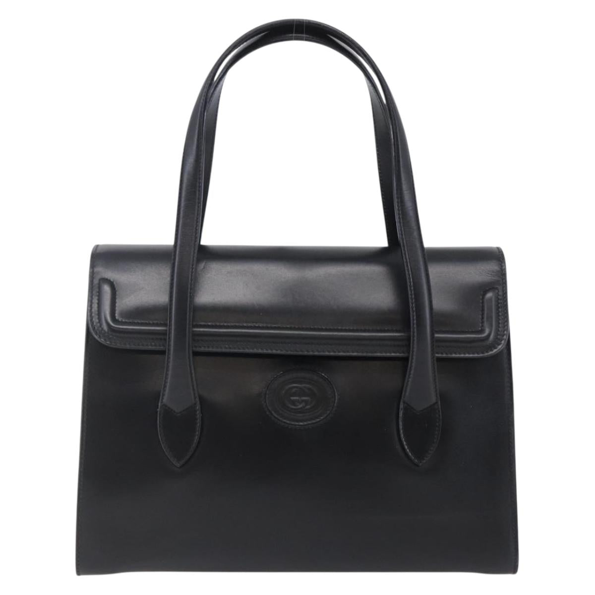GUCCI Hand Bag Leather Black Gold 000 46 0079 Auth BA6441