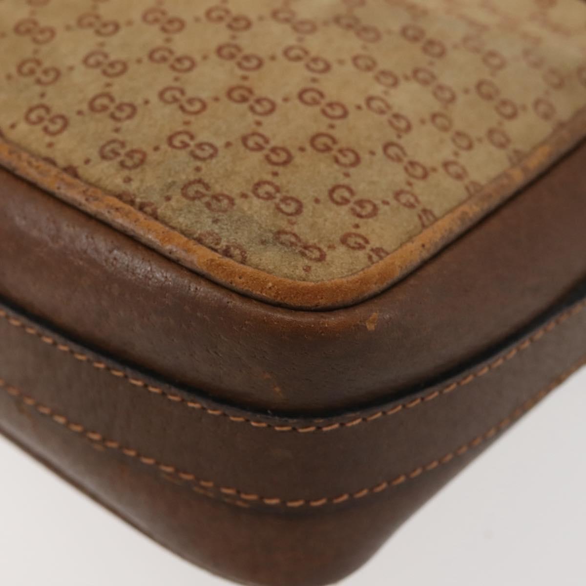 GUCCI Micro GG Canvas Shoulder Bag Suede Beige Gold Auth BA6442