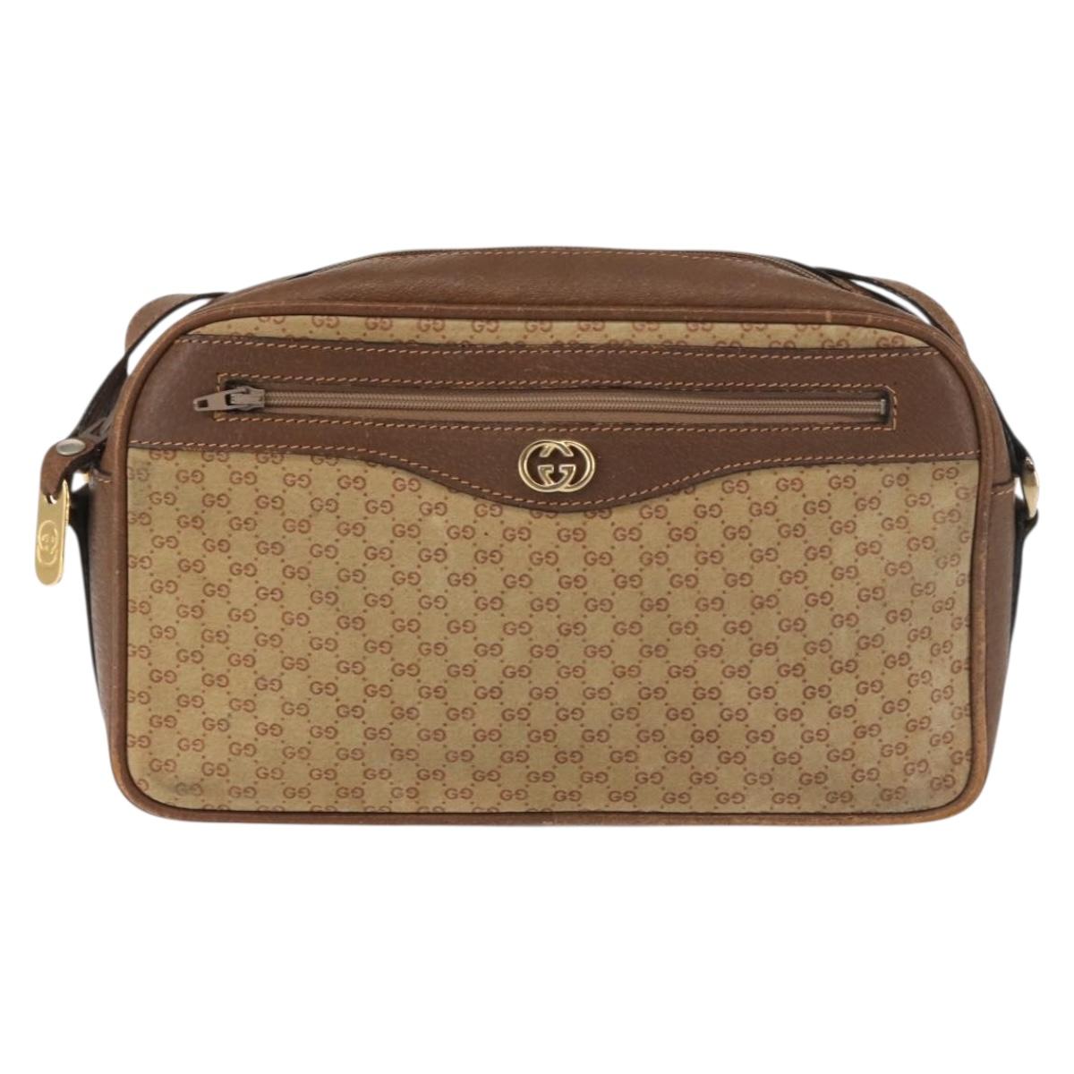 GUCCI Micro GG Canvas Shoulder Bag Suede Beige Gold Auth BA6442