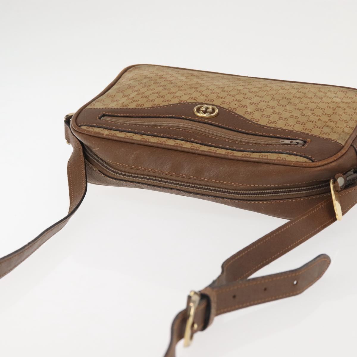 GUCCI Micro GG Canvas Shoulder Bag Suede Beige Gold Auth BA6442