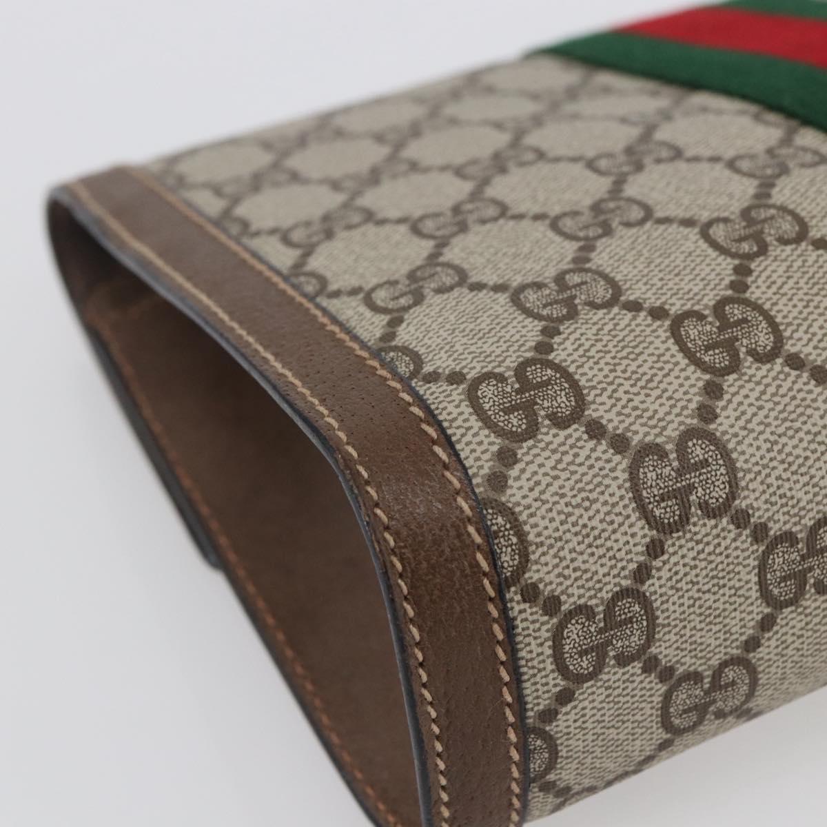 GUCCI GG Supreme Web Sherry Line Clutch Bag PVC Beige Gold 89 01 006 Auth BA6443