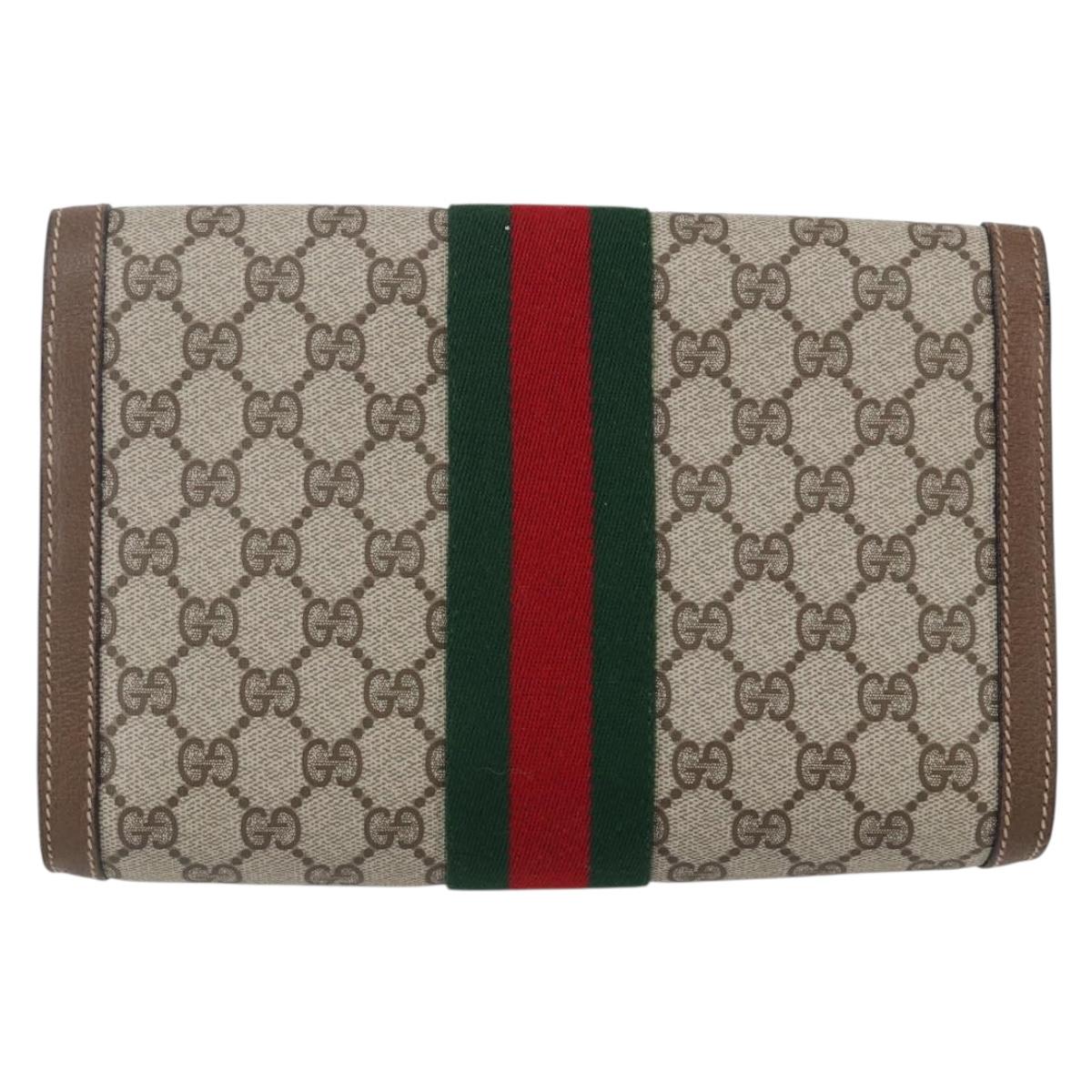 GUCCI GG Supreme Web Sherry Line Clutch Bag PVC Beige Gold 89 01 006 Auth BA6443