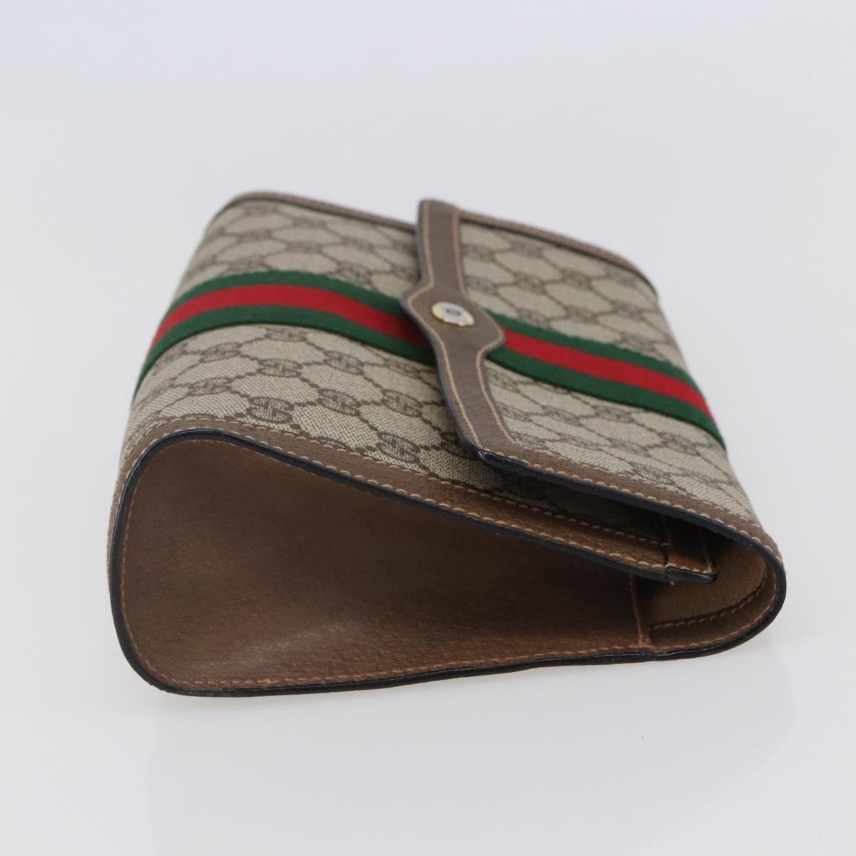 GUCCI GG Supreme Web Sherry Line Clutch Bag PVC Beige Gold 89 01 006 Auth BA6443