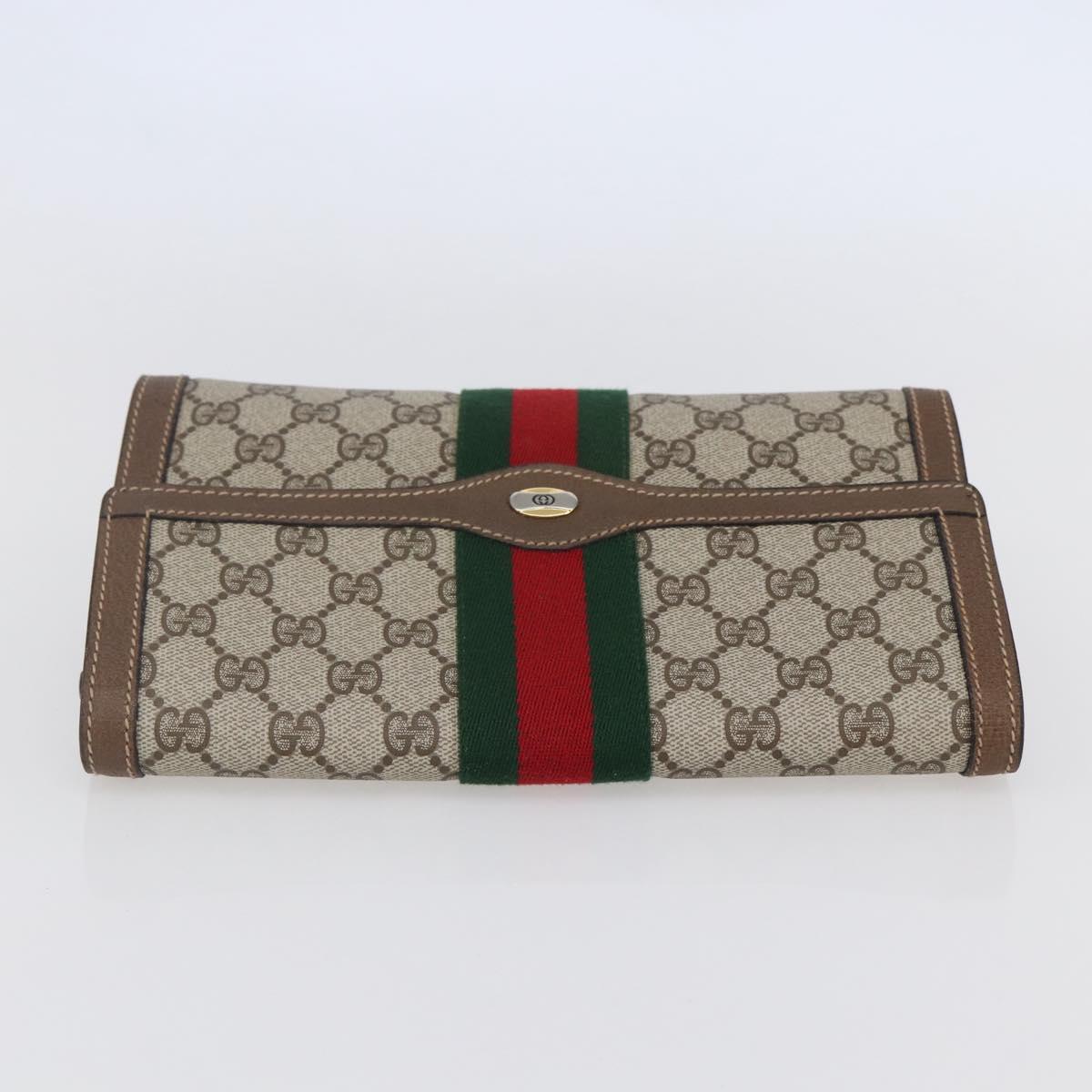 GUCCI GG Supreme Web Sherry Line Clutch Bag PVC Beige Gold 89 01 006 Auth BA6443