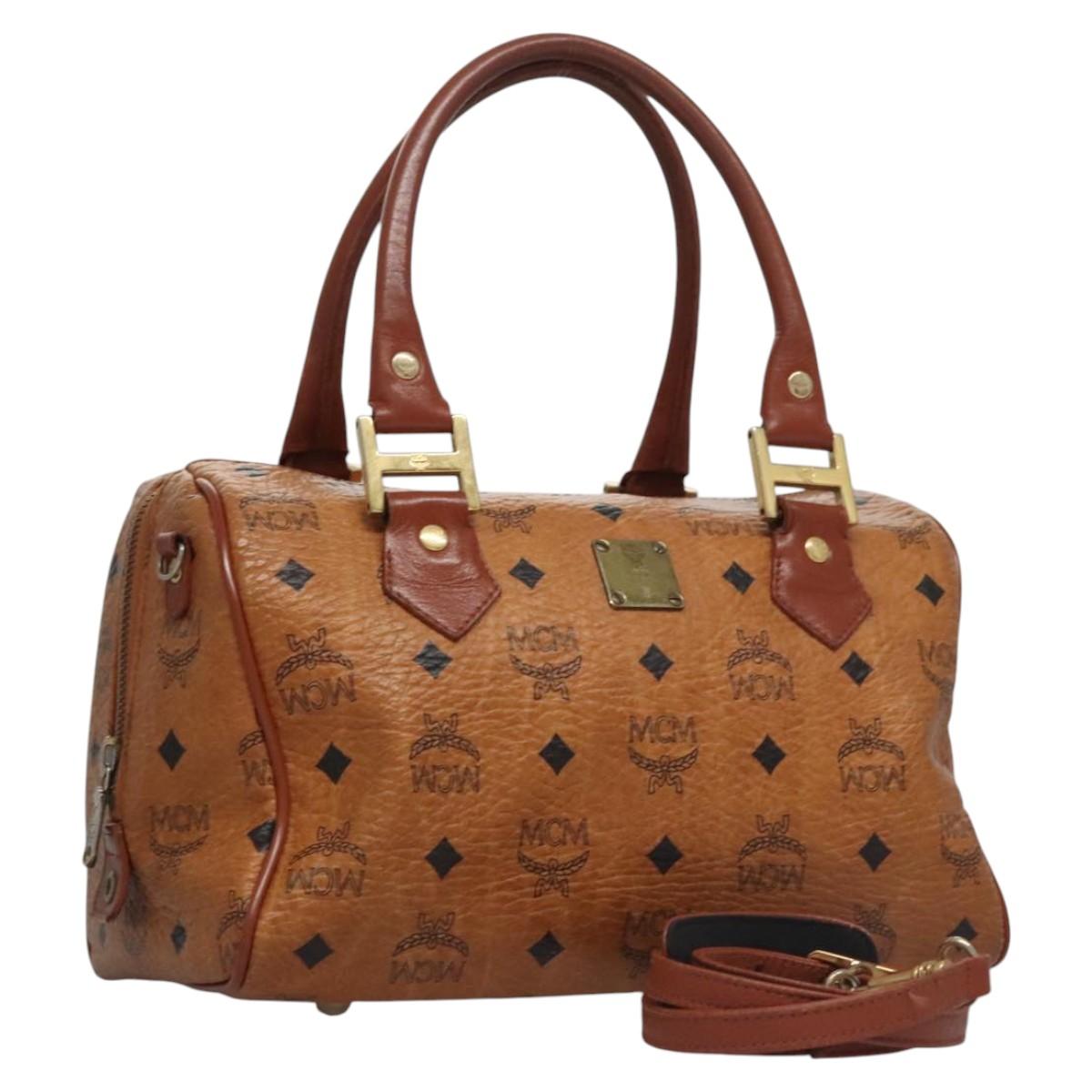 MCM Vicetos Logogram Hand Bag PVC Leather 2way Brown Gold Auth BA645