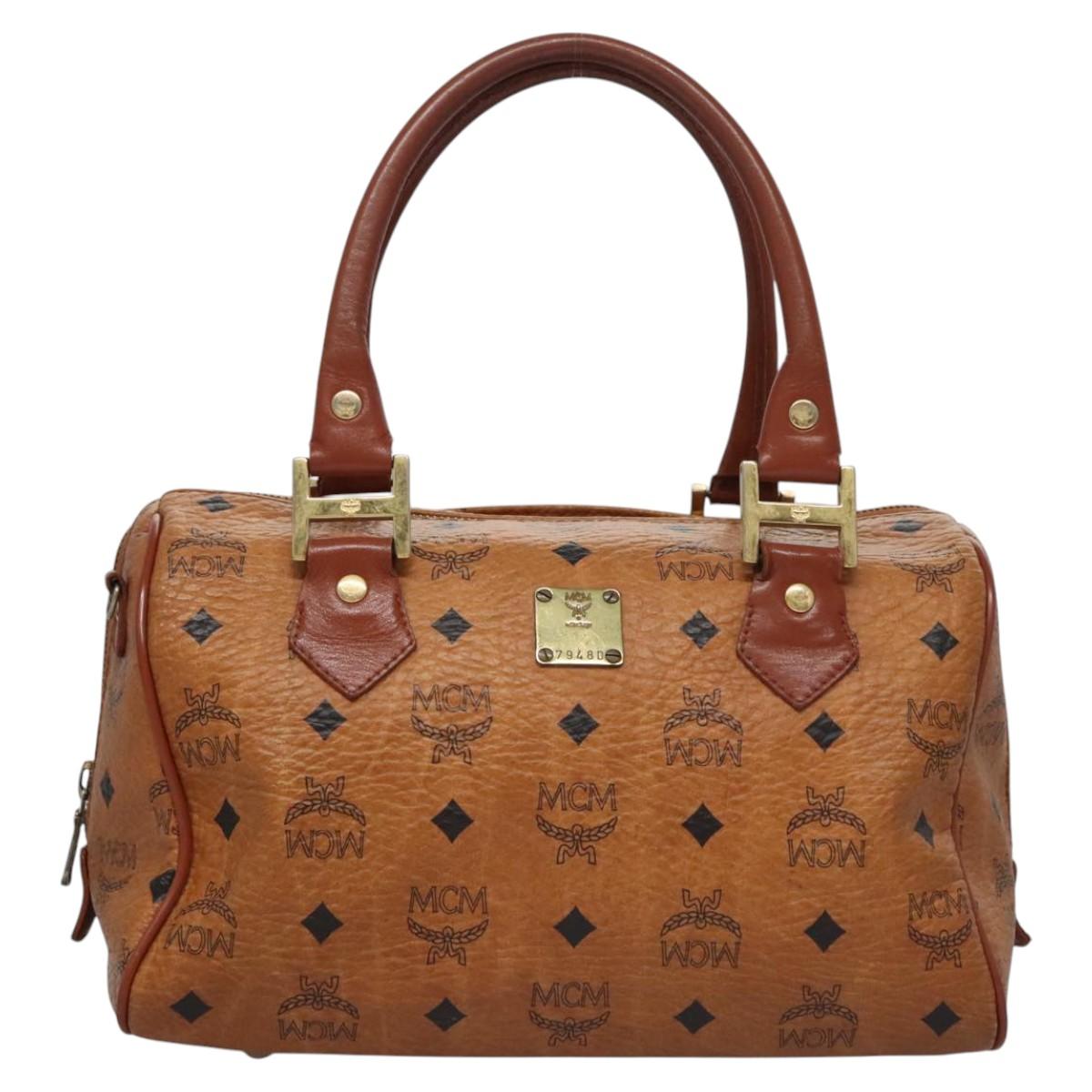 MCM Vicetos Logogram Hand Bag PVC Leather 2way Brown Gold Auth BA645
