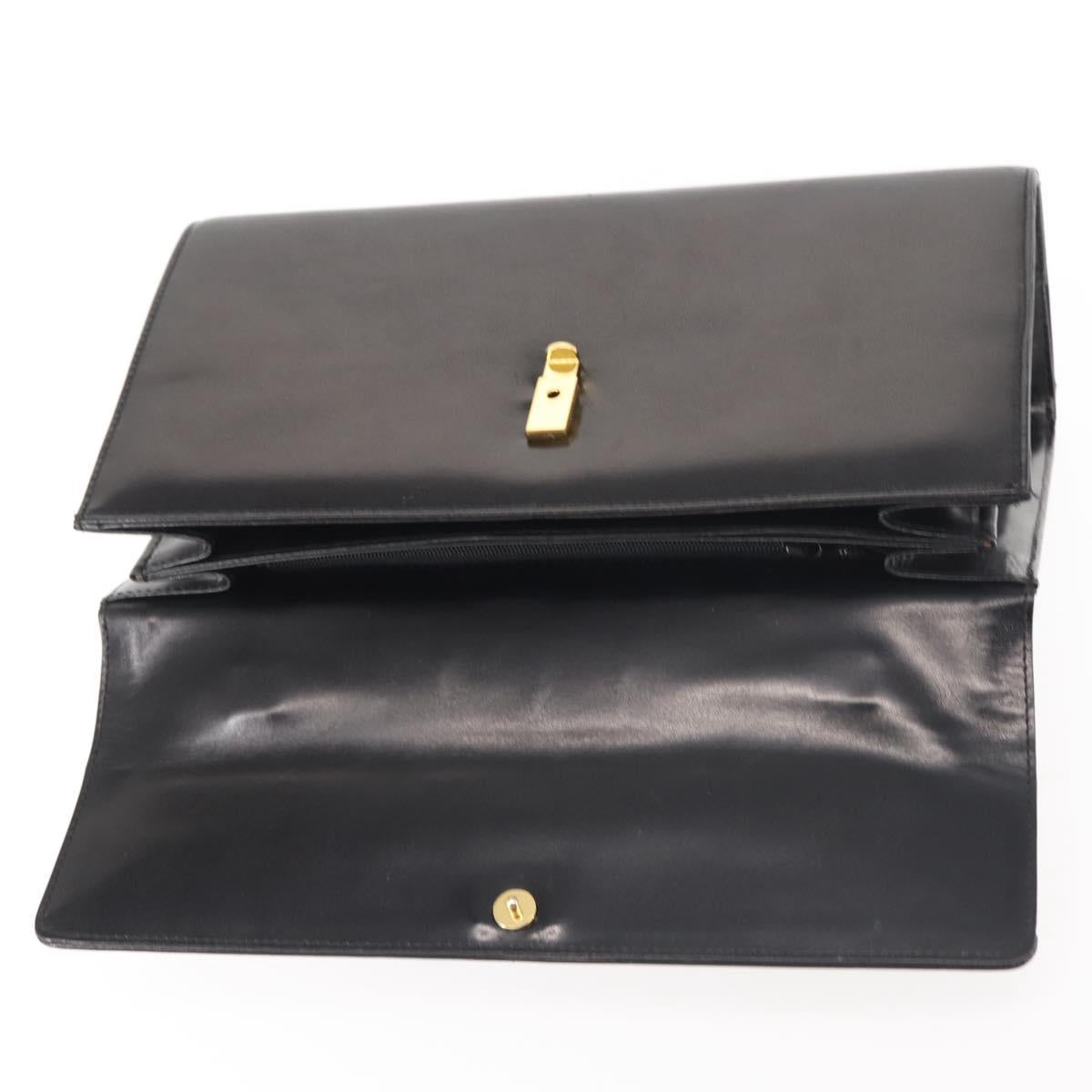 GIVENCHY Hand Bag Leather Black Gold Auth BA6452