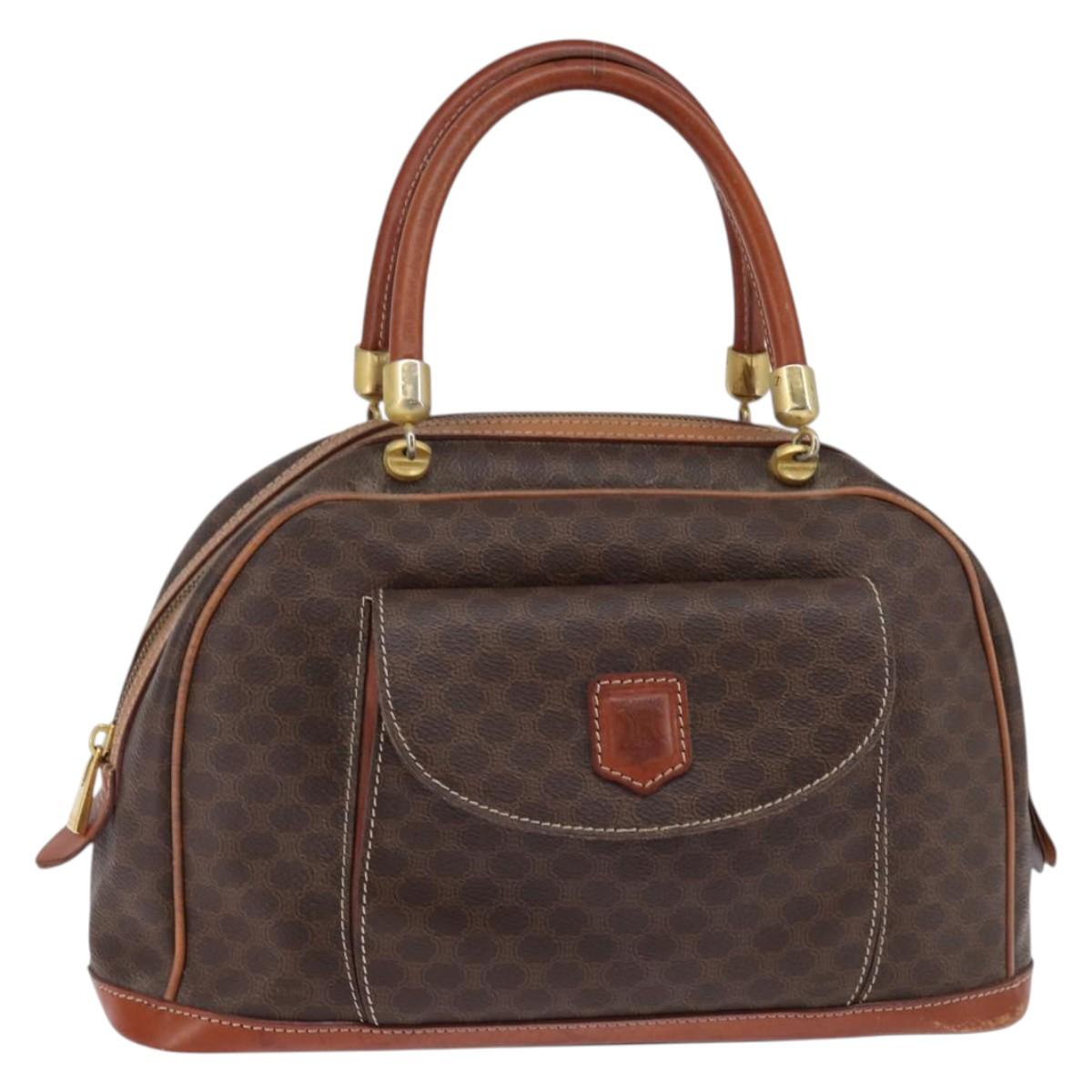CELINE Macadam Canvas Hand Bag PVC Leather Brown Gold Auth BA6456
