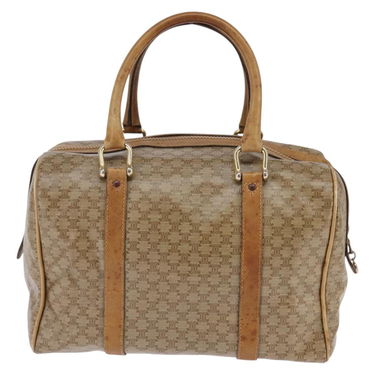 CELINE Macadam Canvas Boston Bag PVC Beige Gold Auth BA6457