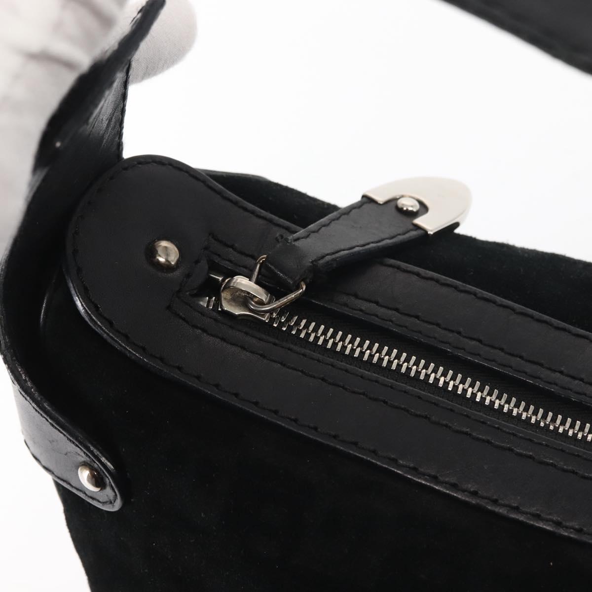 BALLY Shoulder Bag Suede Leather Black Silver Auth BA6459