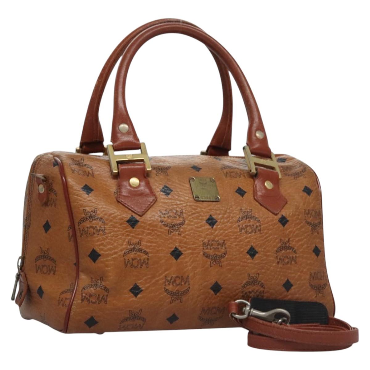 MCM Vicetos Logogram Hand Bag PVC Leather 2way Brown Gold Auth BA646