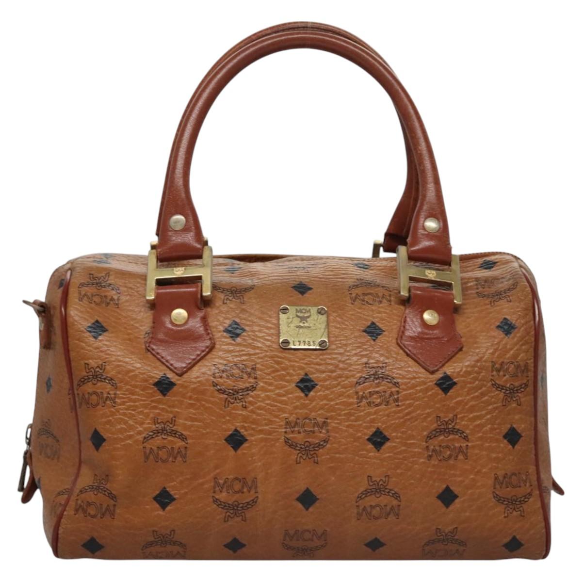 MCM Vicetos Logogram Hand Bag PVC Leather 2way Brown Gold Auth BA646