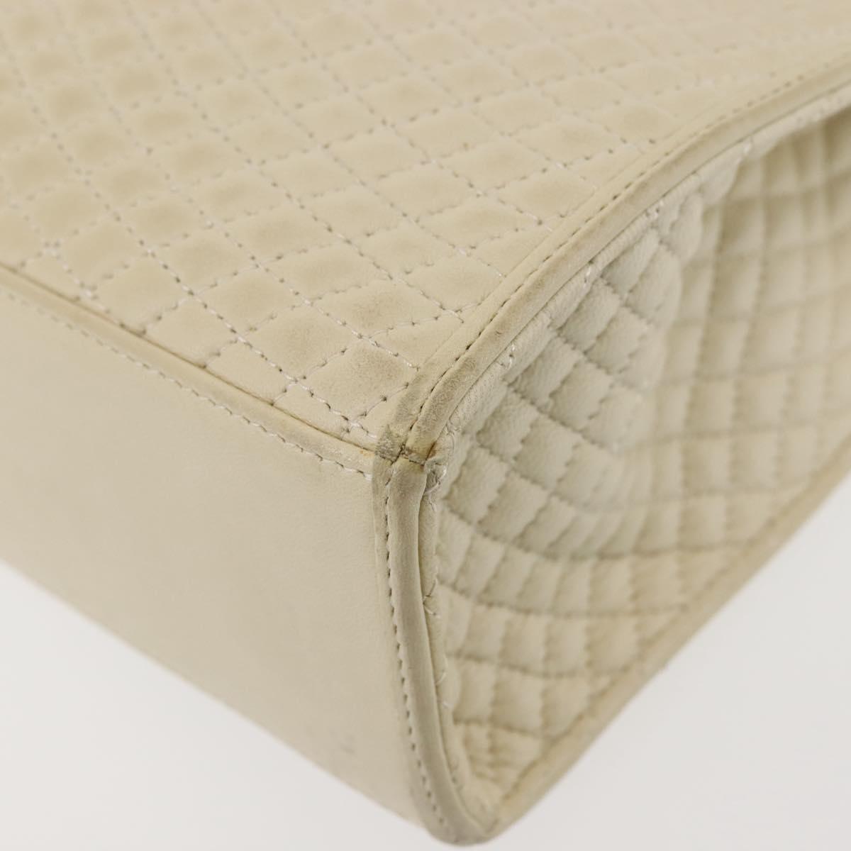 BALLY Quilted Hand Bag Leather Beige Gold Auth BA6460