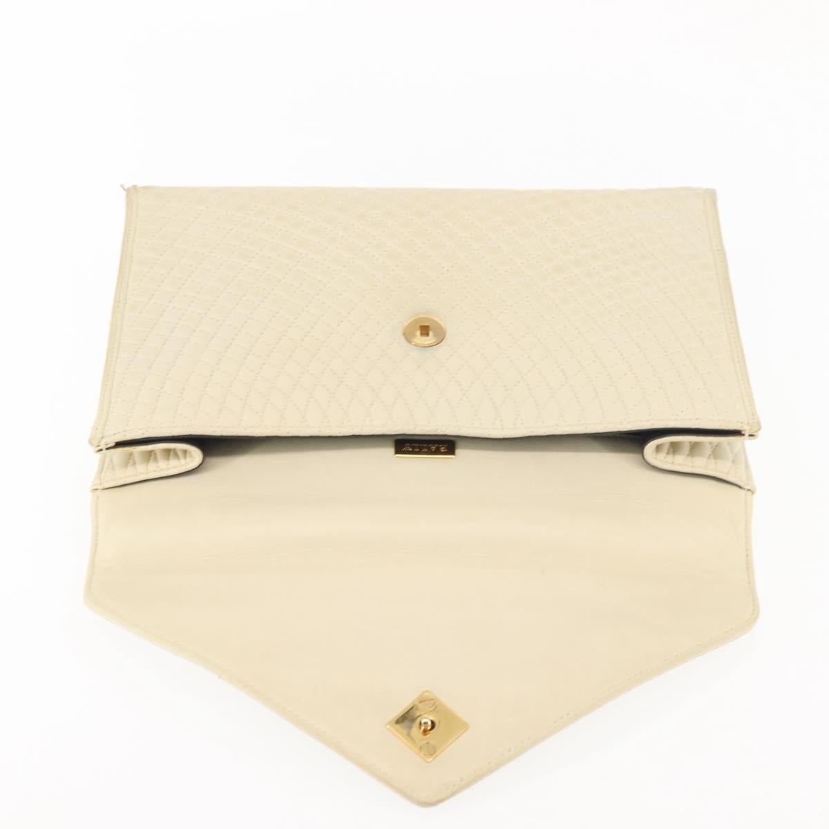 BALLY Quilted Hand Bag Leather Beige Gold Auth BA6460