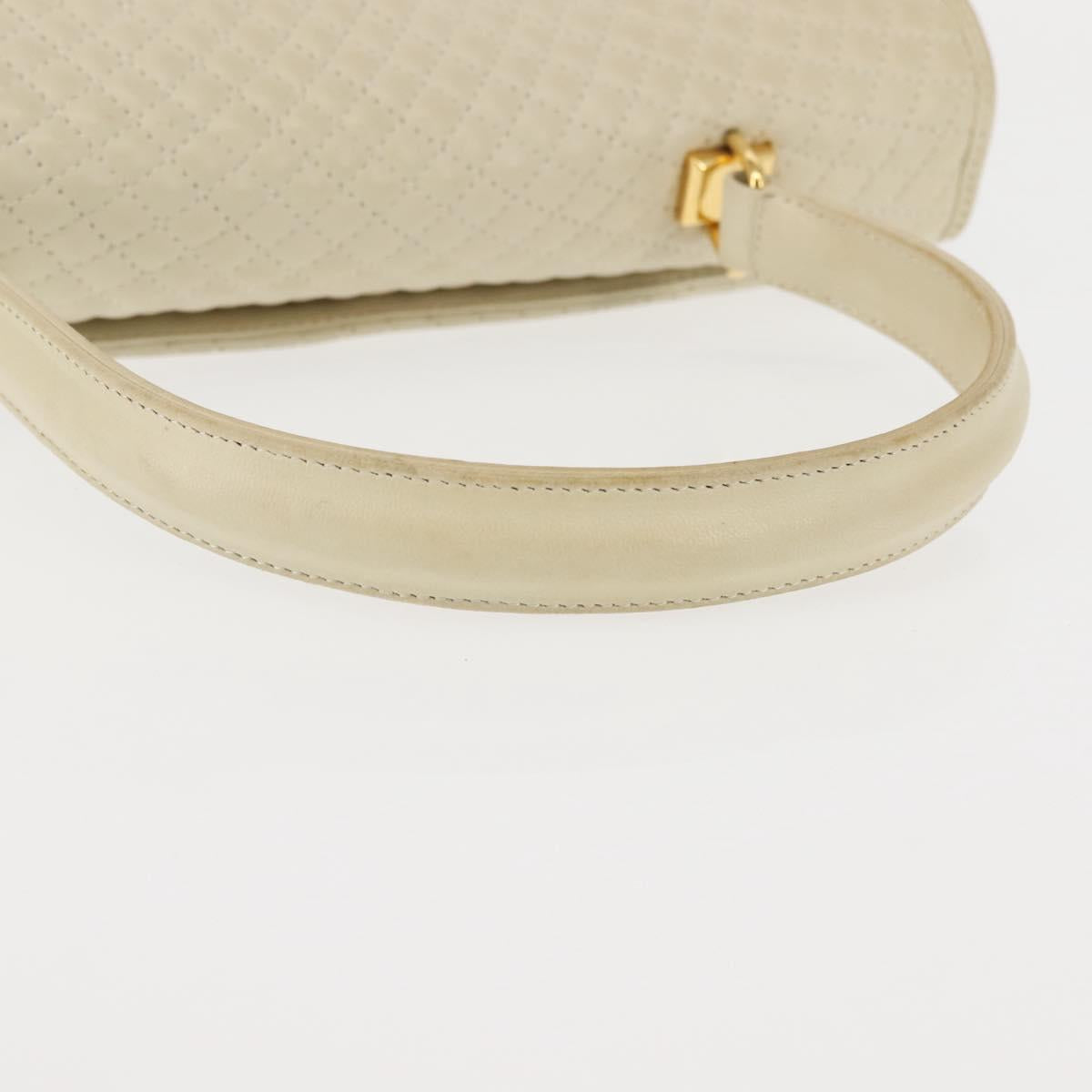 BALLY Quilted Hand Bag Leather Beige Gold Auth BA6460