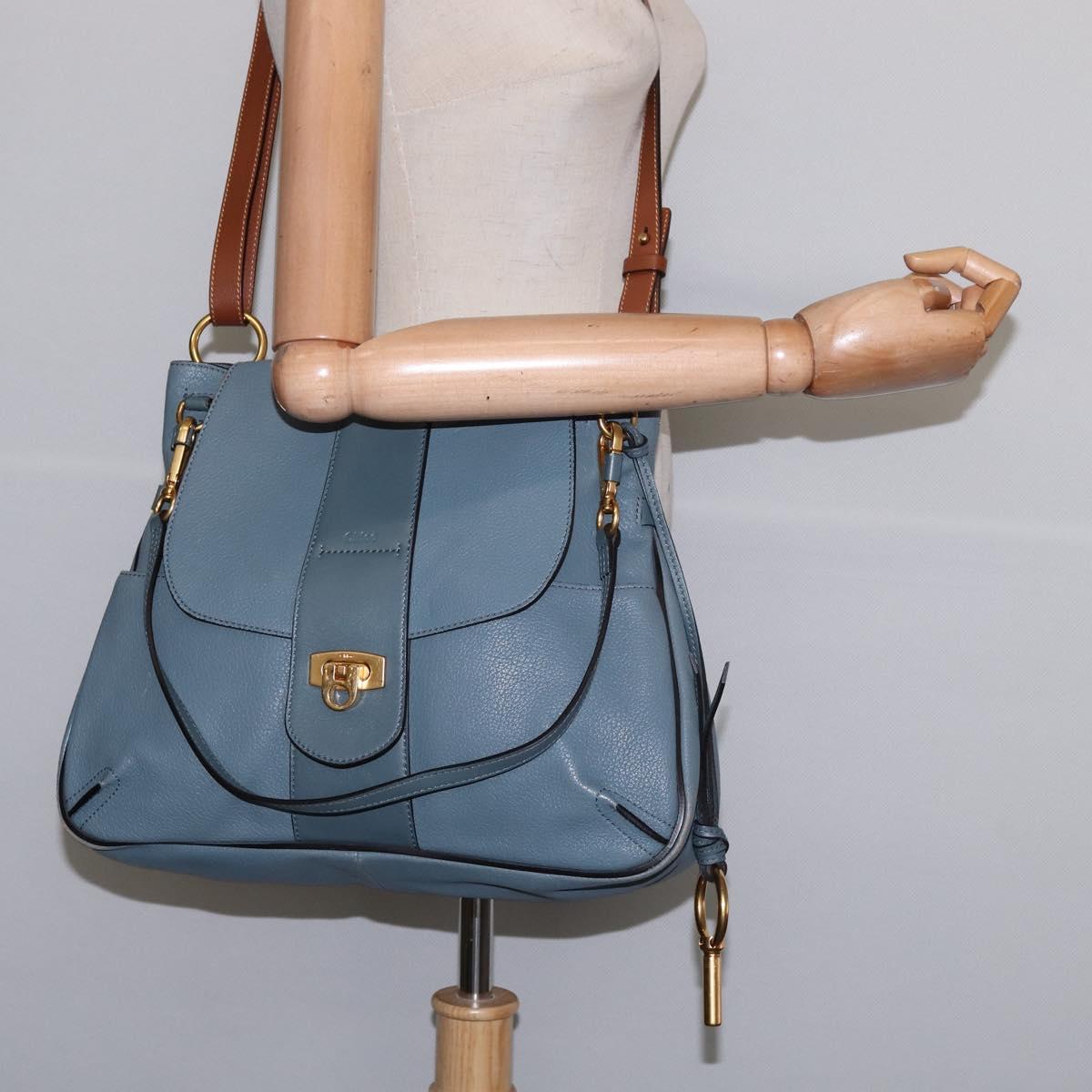 Chloe Shoulder Bag Leather Light Blue Gold Auth BA6462
