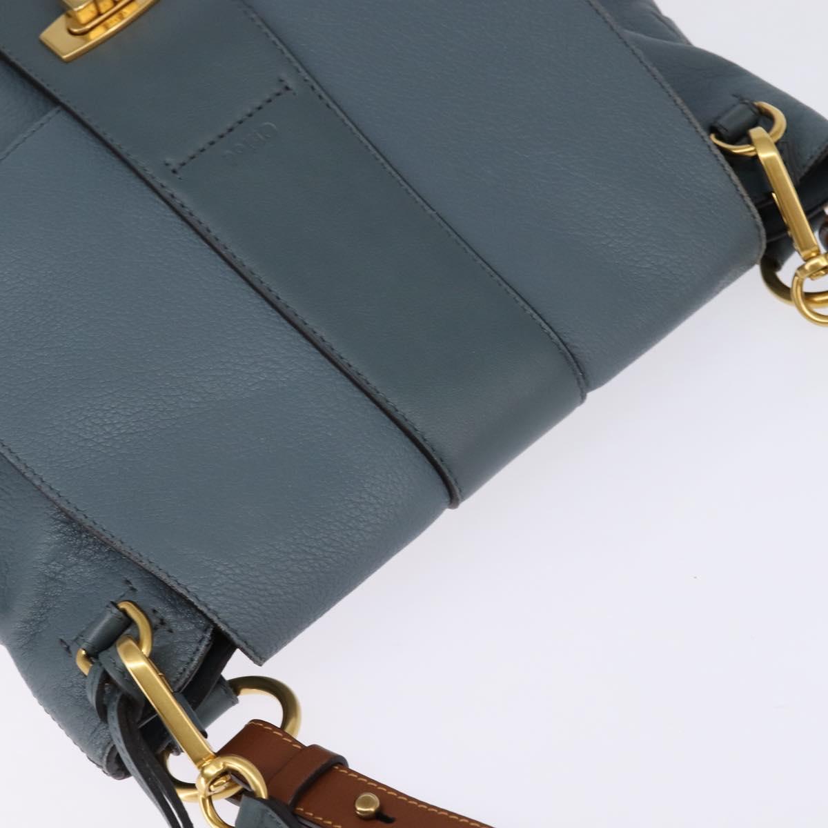 Chloe Shoulder Bag Leather Light Blue Gold Auth BA6462