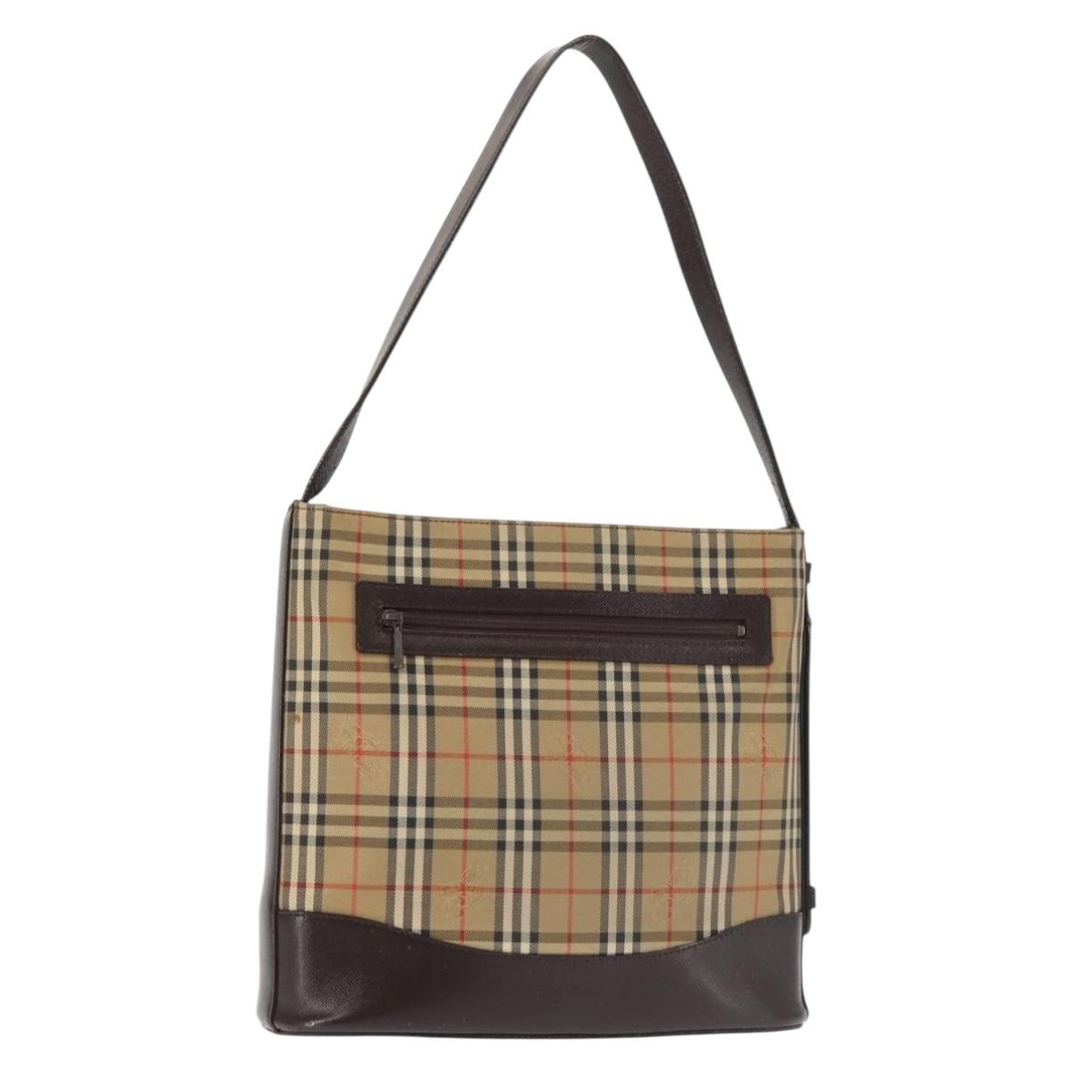 BURBERRY Nova Check Shoulder Bag Canvas Beige Gold Auth BA6463