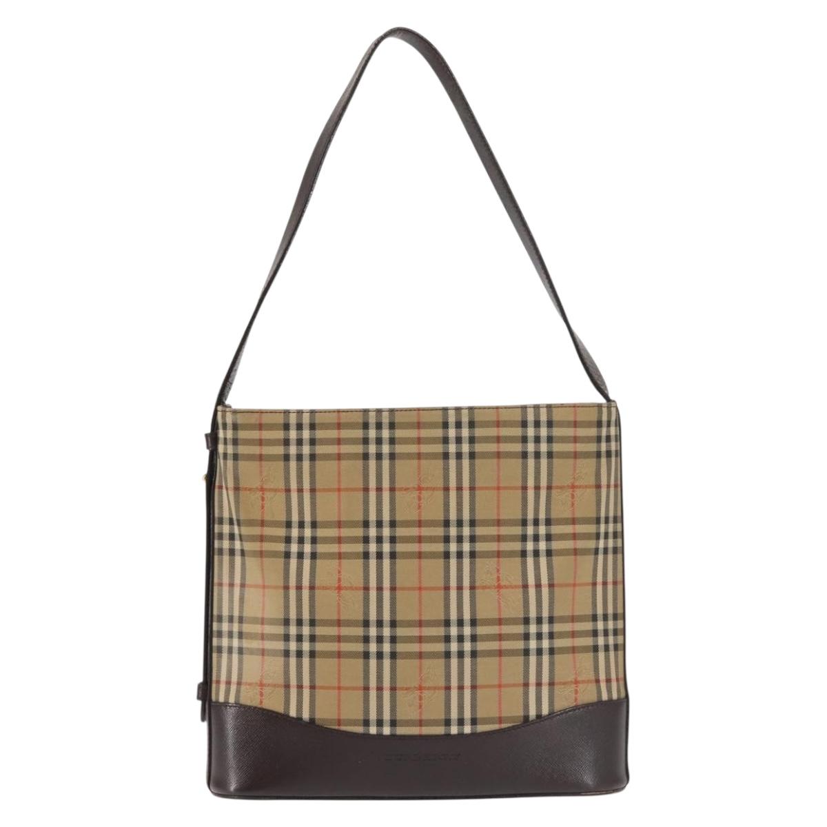 BURBERRY Nova Check Shoulder Bag Canvas Beige Gold Auth BA6463