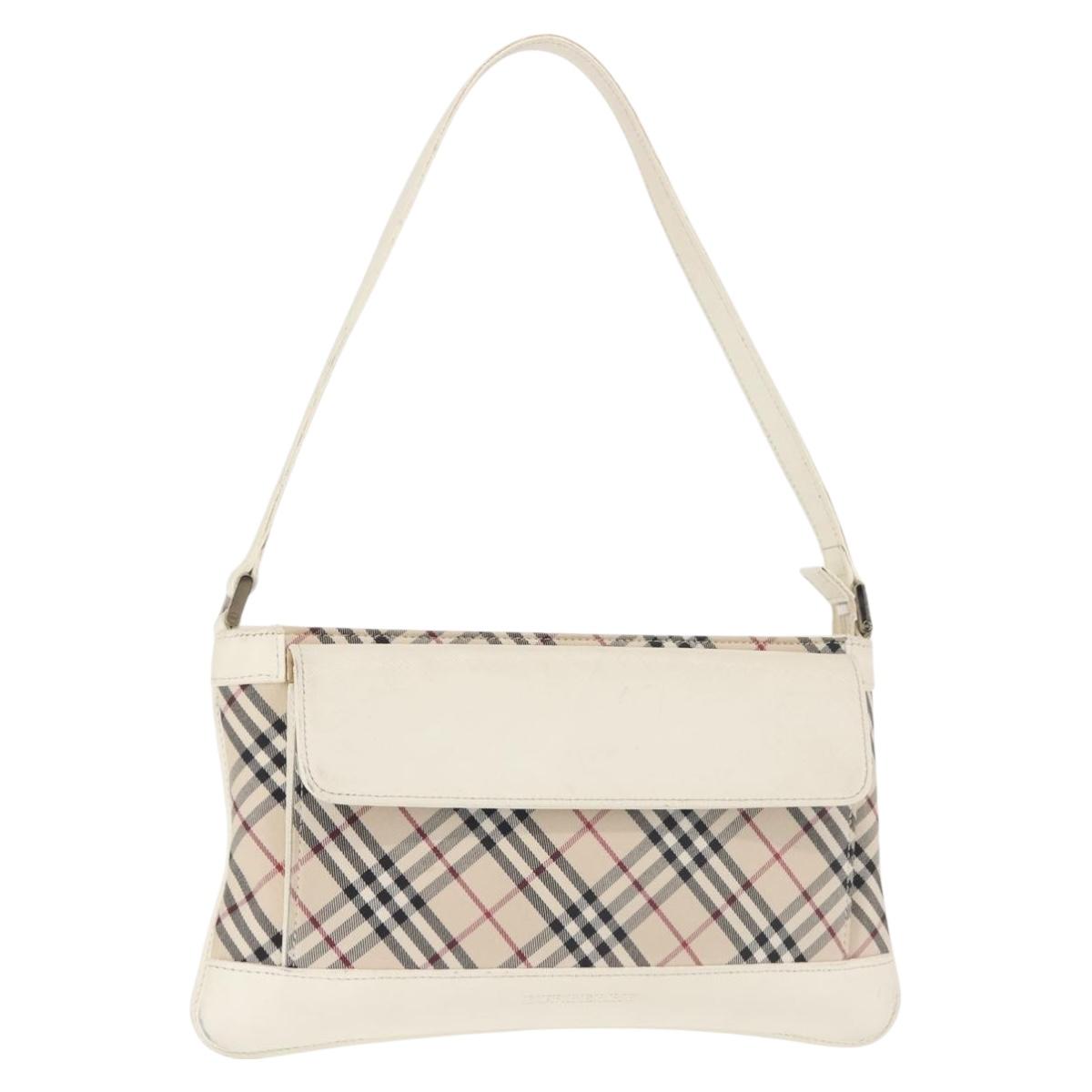 BURBERRY Nova Check Shoulder Bag Canvas Leather White Silver Auth BA6464