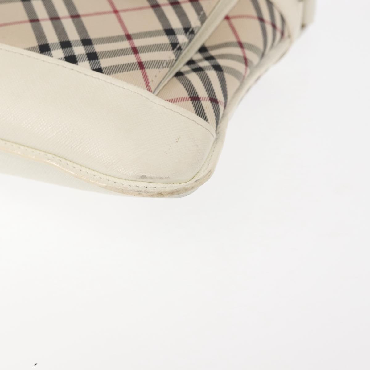 BURBERRY Nova Check Shoulder Bag Canvas Leather White Silver Auth BA6464