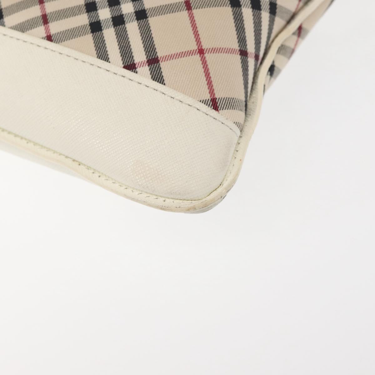 BURBERRY Nova Check Shoulder Bag Canvas Leather White Silver Auth BA6464