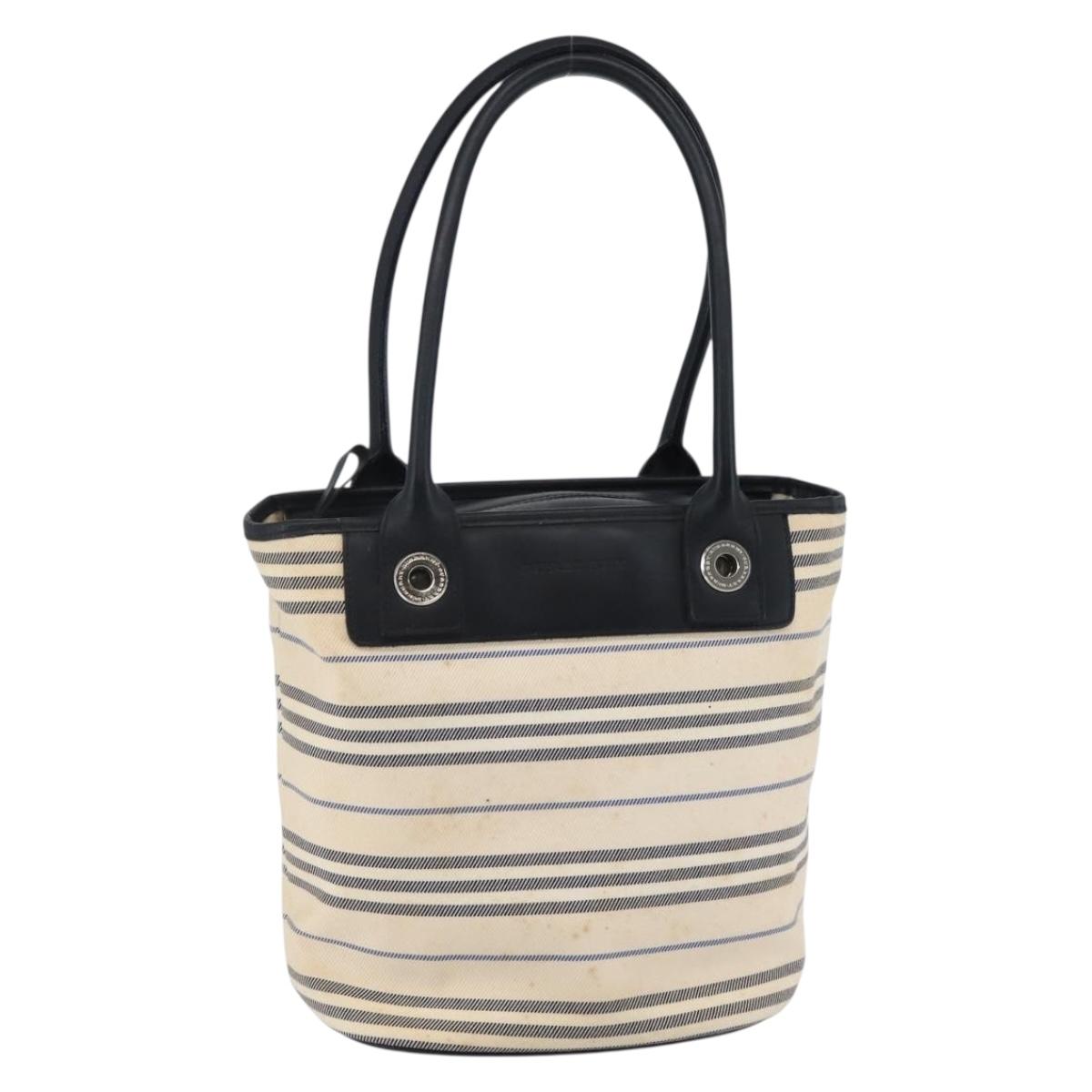 BURBERRY Tote Bag Canvas Leather White Silver Auth BA6465