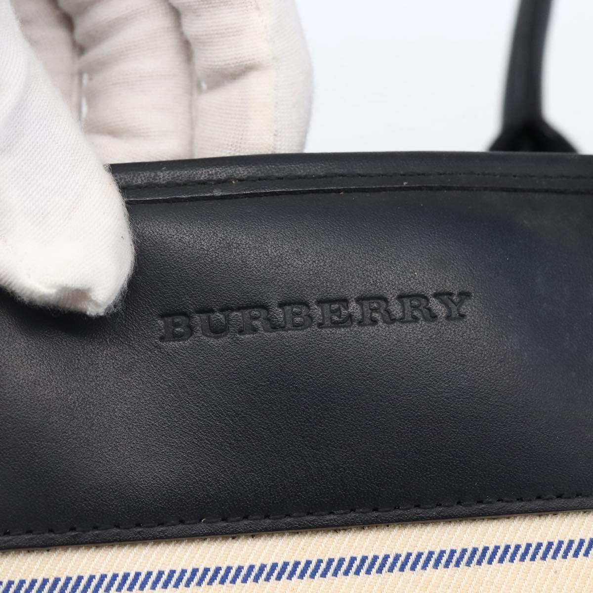 BURBERRY Tote Bag Canvas Leather White Silver Auth BA6465