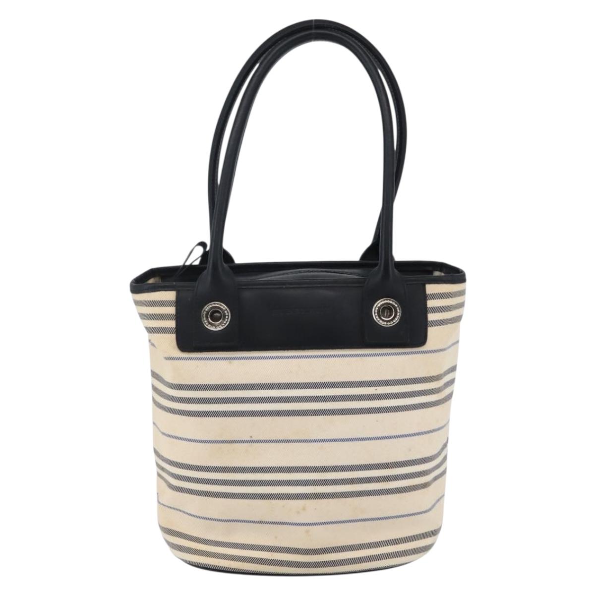 BURBERRY Tote Bag Canvas Leather White Silver Auth BA6465