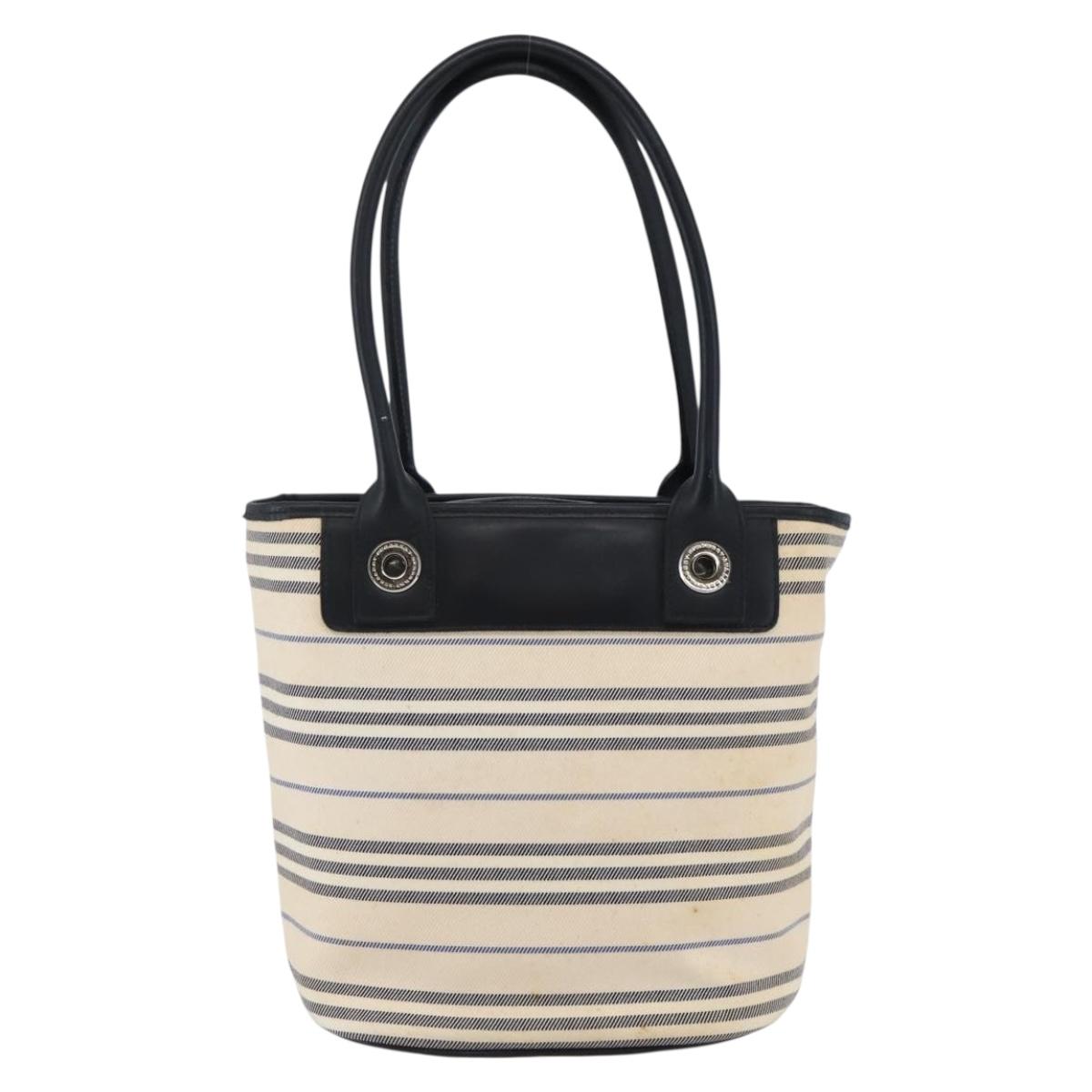 BURBERRY Tote Bag Canvas Leather White Silver Auth BA6465