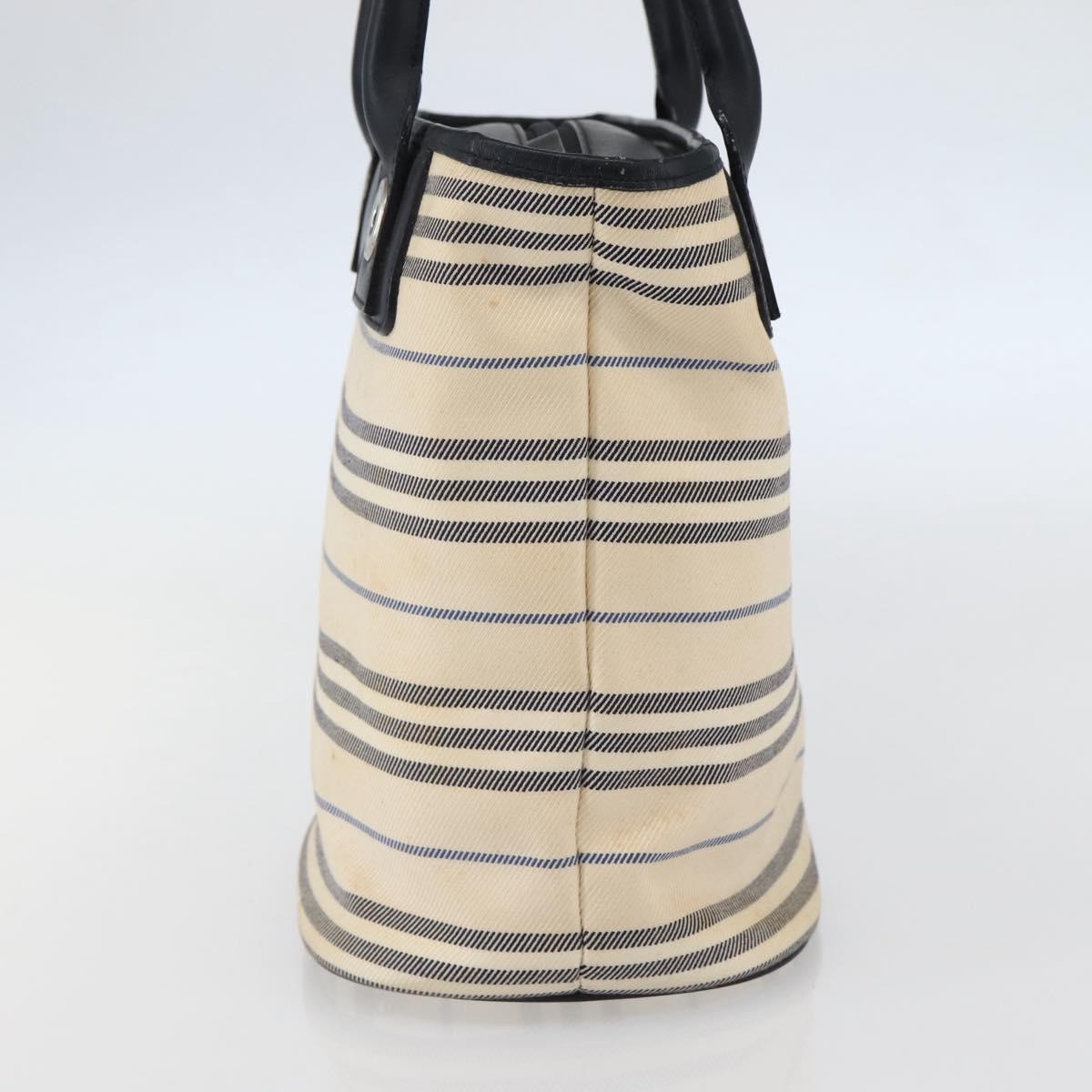 BURBERRY Tote Bag Canvas Leather White Silver Auth BA6465