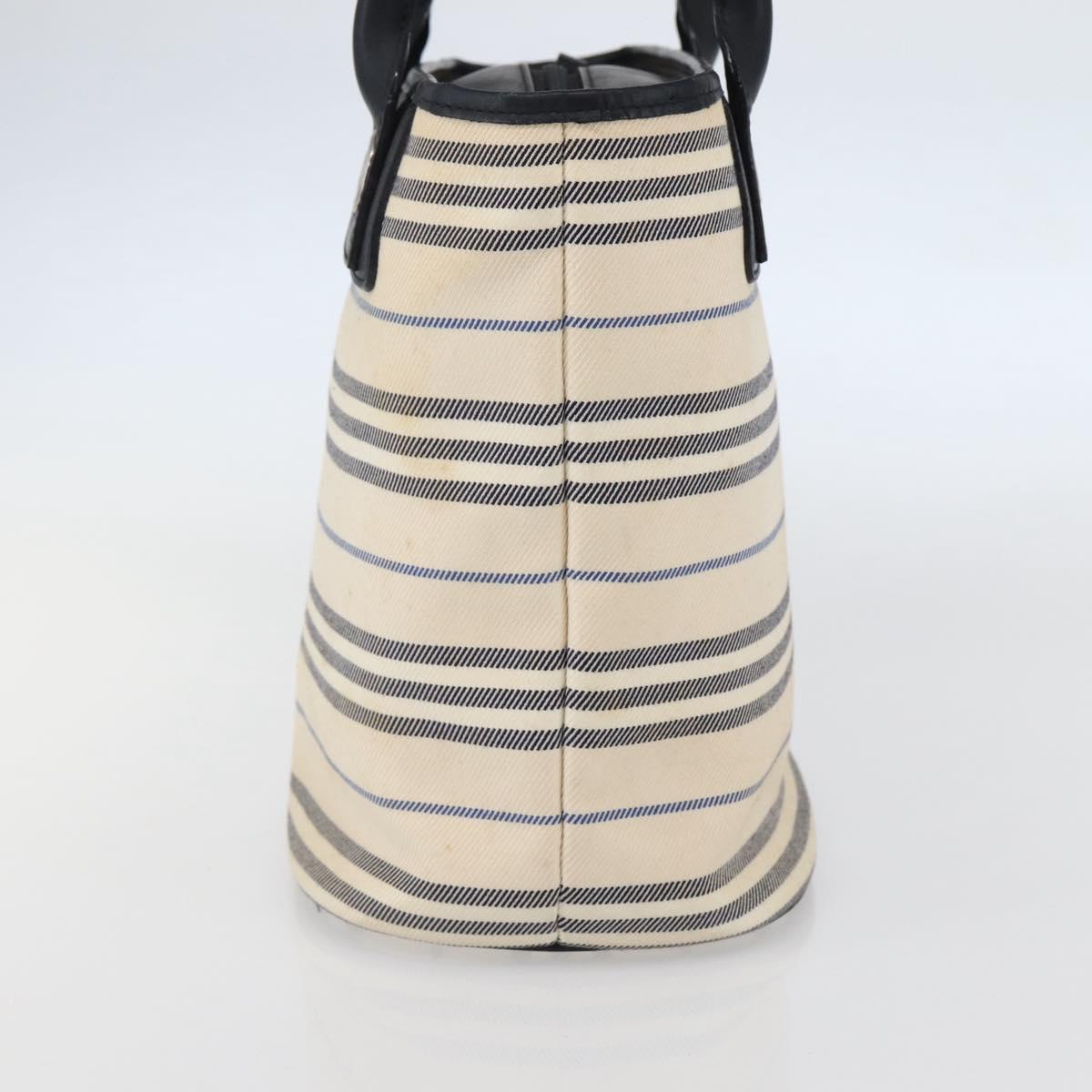 BURBERRY Tote Bag Canvas Leather White Silver Auth BA6465