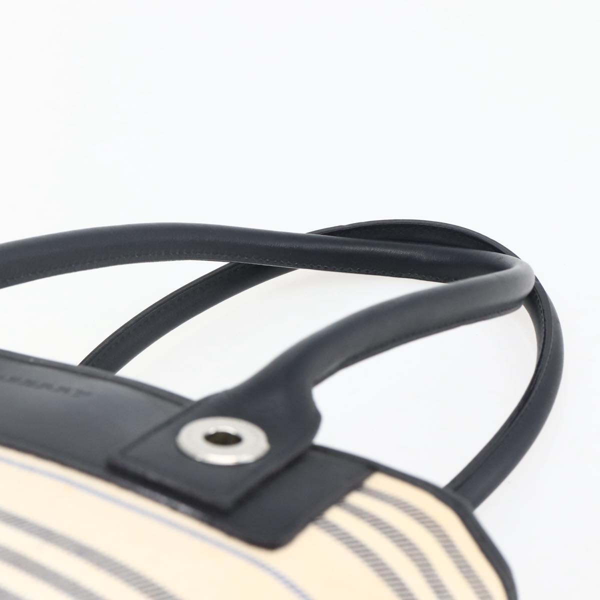 BURBERRY Tote Bag Canvas Leather White Silver Auth BA6465