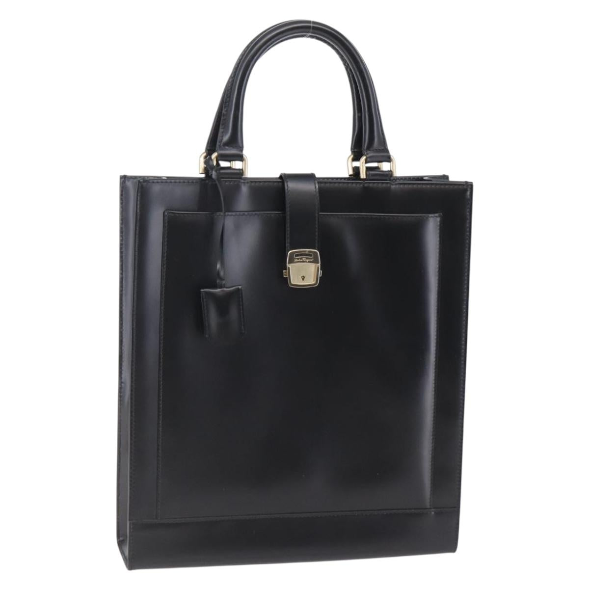 Salvatore Ferragamo Tote Bag Leather Black Auth BA6469