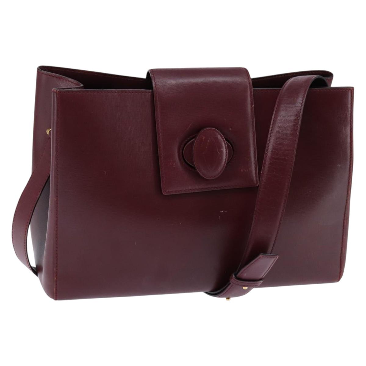 Cartier Shoulder Bag Leather Bordeaux Silver Auth BA6471