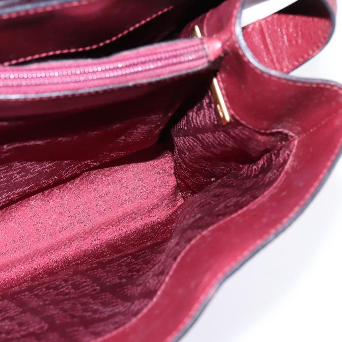Cartier Shoulder Bag Leather Bordeaux Silver Auth BA6471