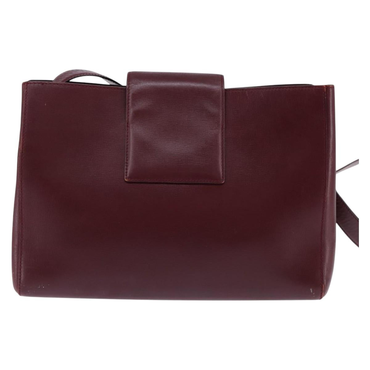 Cartier Shoulder Bag Leather Bordeaux Silver Auth BA6471