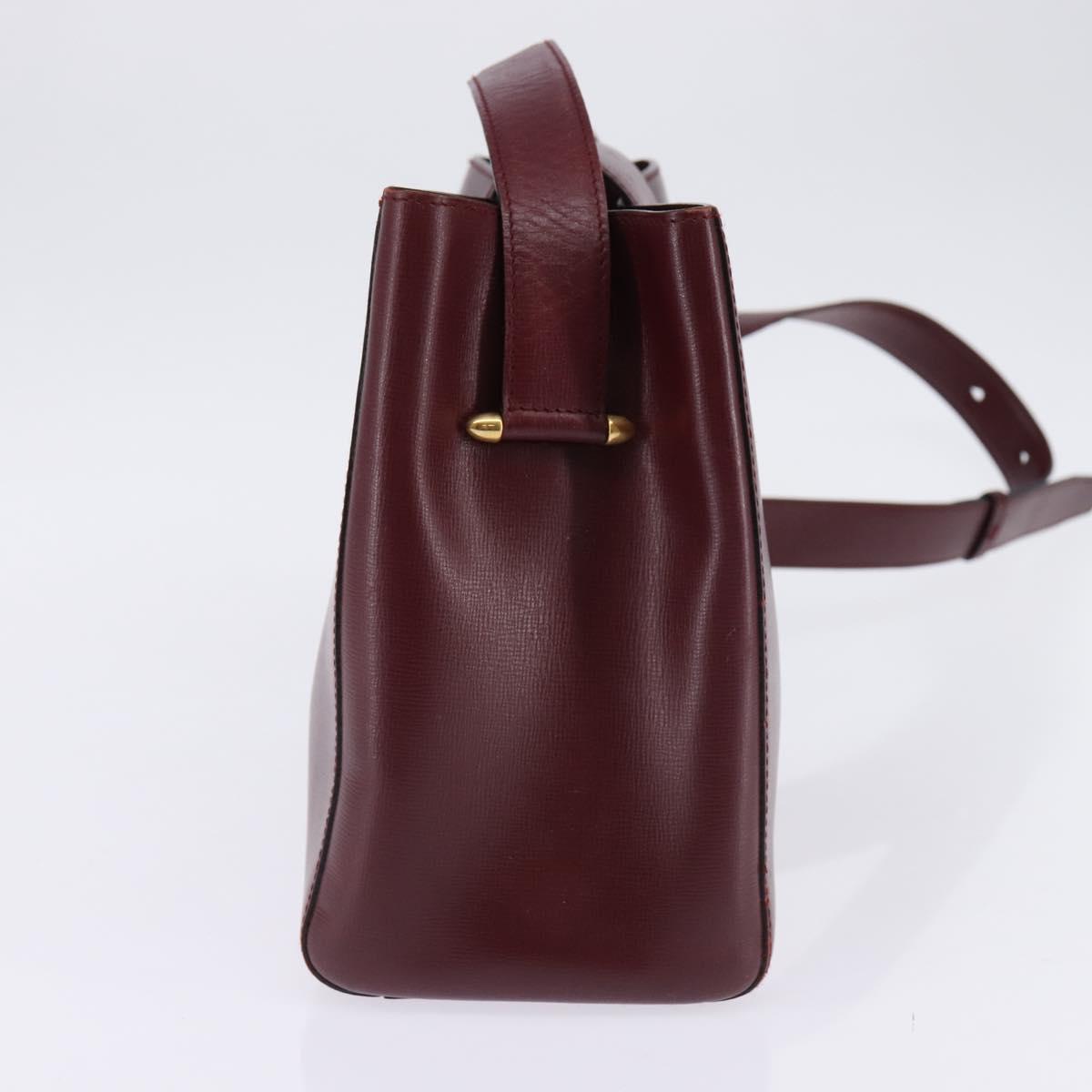 Cartier Shoulder Bag Leather Bordeaux Silver Auth BA6471