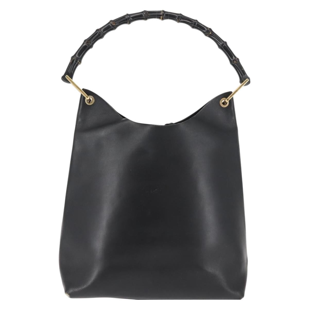 GUCCI Bamboo Shoulder Bag Leather Black Gold 001 1013 1881 Auth BA6477