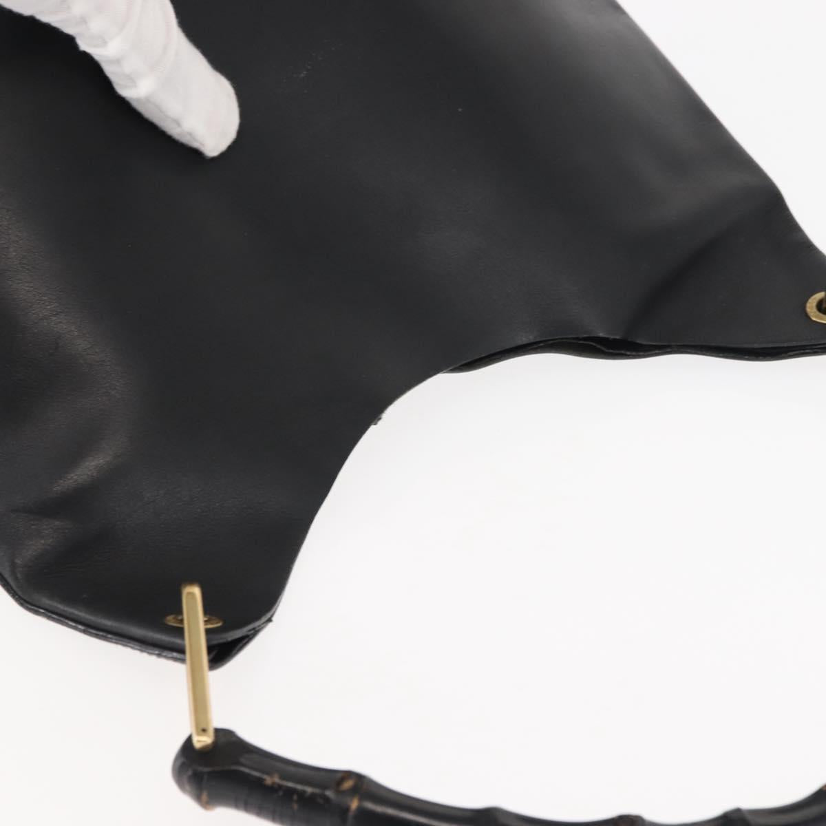 GUCCI Bamboo Shoulder Bag Leather Black Gold 001 1013 1881 Auth BA6477