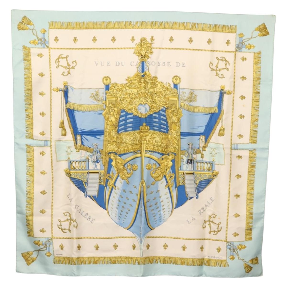 HERMES Carre 90 Scarf ""VUE DU CARROSSE DE LA GALERE LA REALE"" Silk Auth BA6484