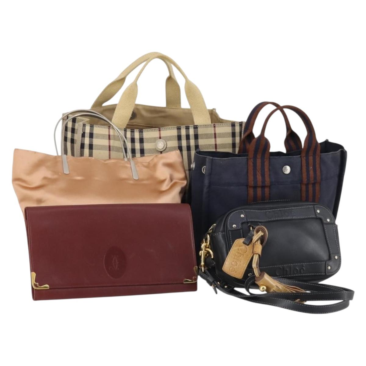 PRADA Burberry Hermes Chloe Cartier Nova Check Bag Canvas 5Set Beige Auth BA6490