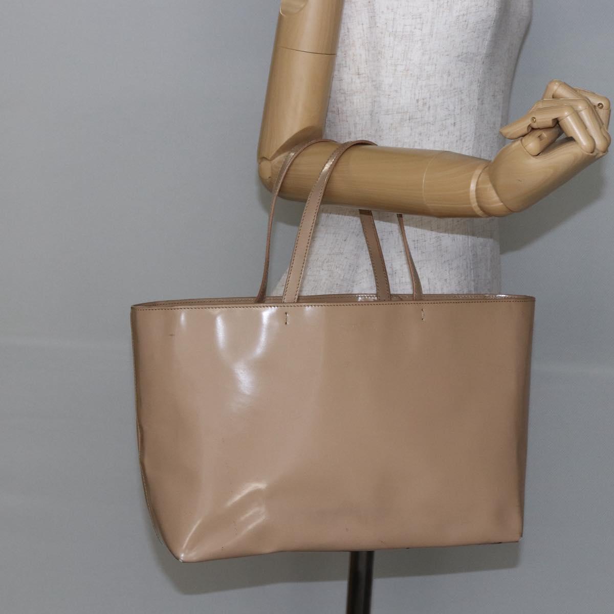 PRADA Tote Bag Enamel Beige Auth BA6491