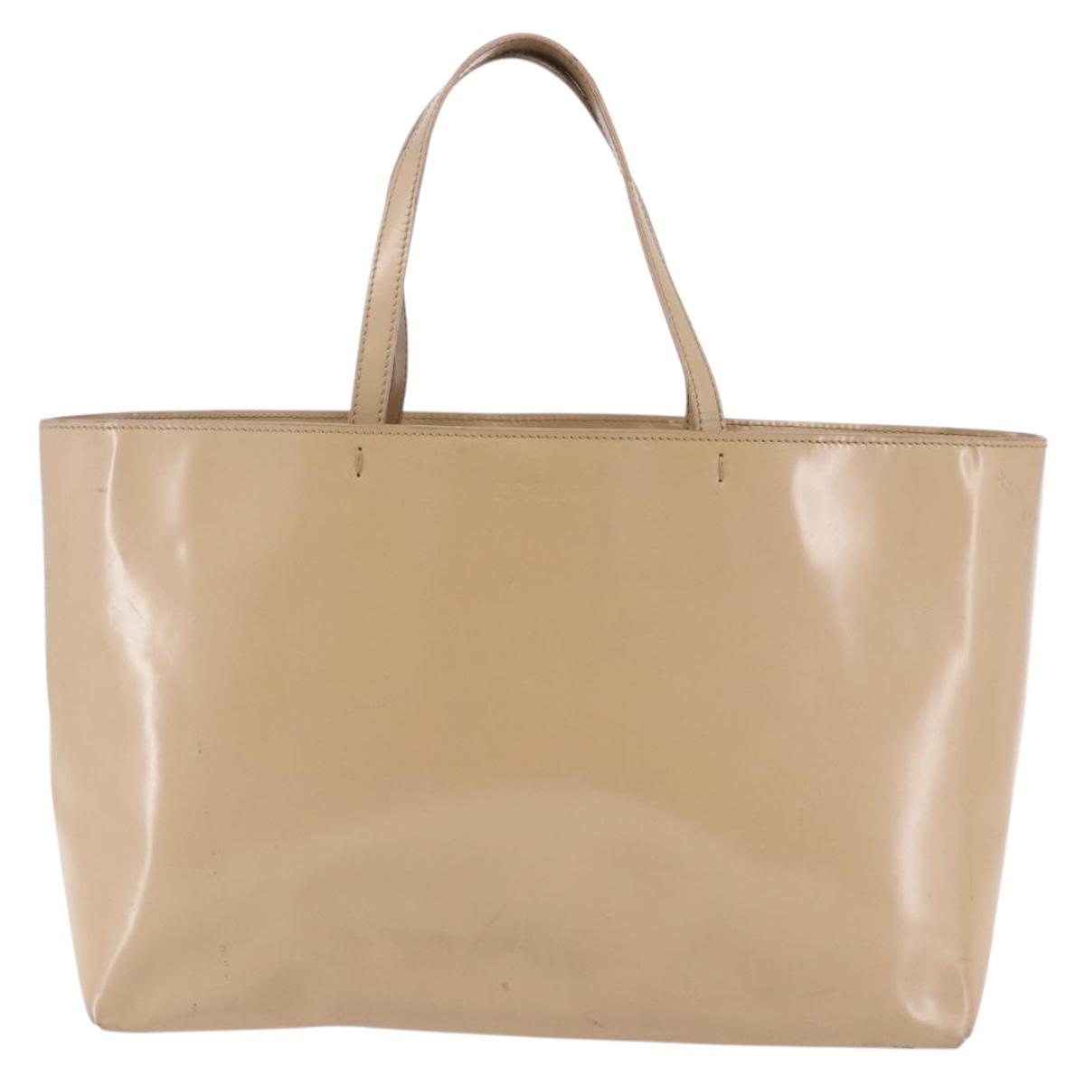 PRADA Tote Bag Enamel Beige Auth BA6491