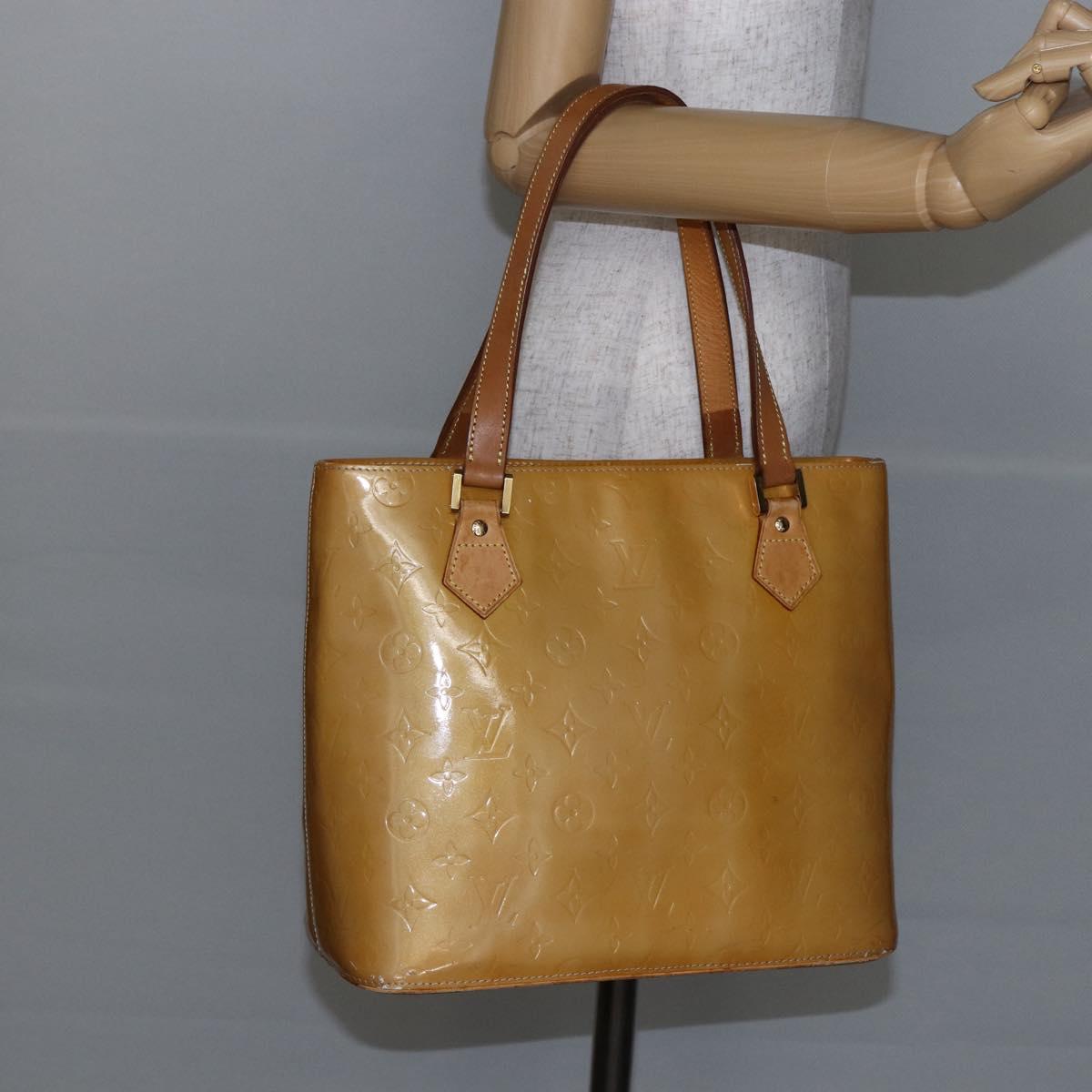 LOUIS VUITTON Monogram Vernis Houston Hand Bag Beige M91004 LV Auth BA6518