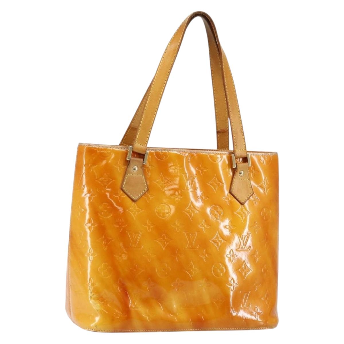 LOUIS VUITTON Monogram Vernis Houston Hand Bag Lime Yellow M91055 LV Auth BA6520