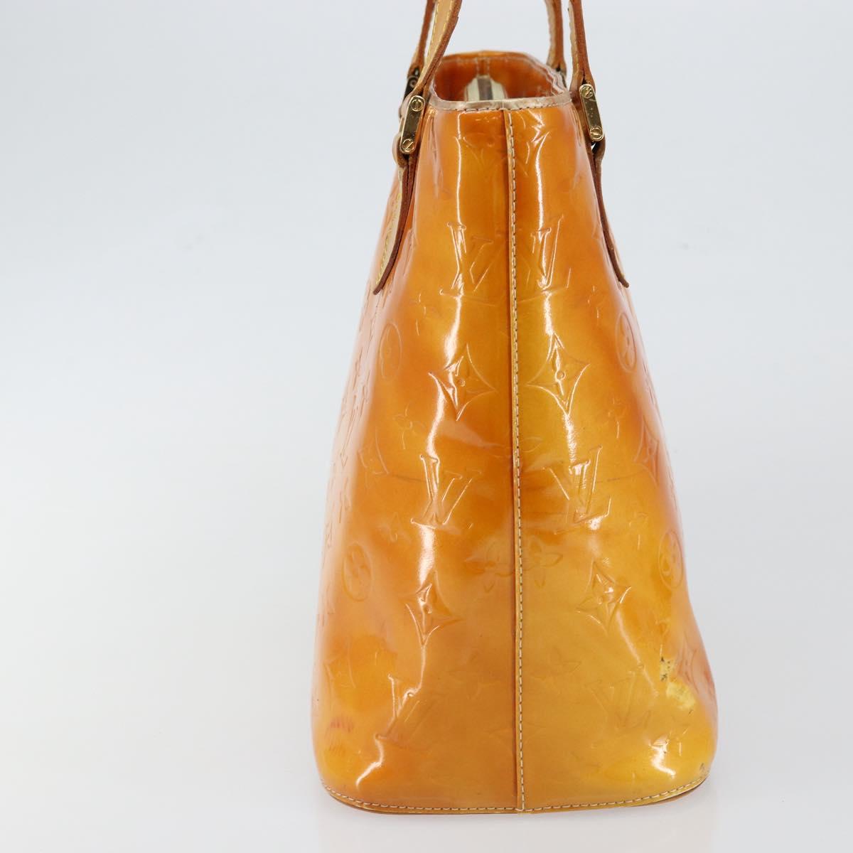 LOUIS VUITTON Monogram Vernis Houston Hand Bag Lime Yellow M91055 LV Auth BA6520