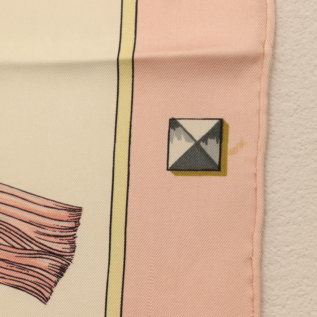 HERMES Carre 90 Scarf ""les cles key"" Silk Pink Auth BA6545