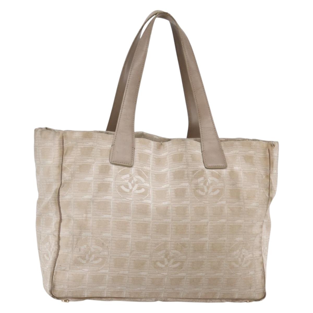 CHANEL New Travel Line Tote Bag Nylon Pink Silver CC Auth BA6548